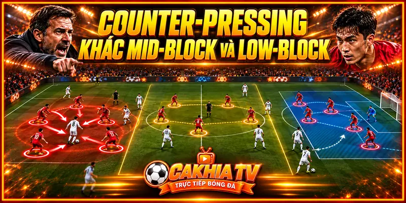 Counter-pressing khác Mid-block và Low Block thế nào